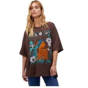 Daydreamer Janis Joplin Floral Peacock Oversized Tee